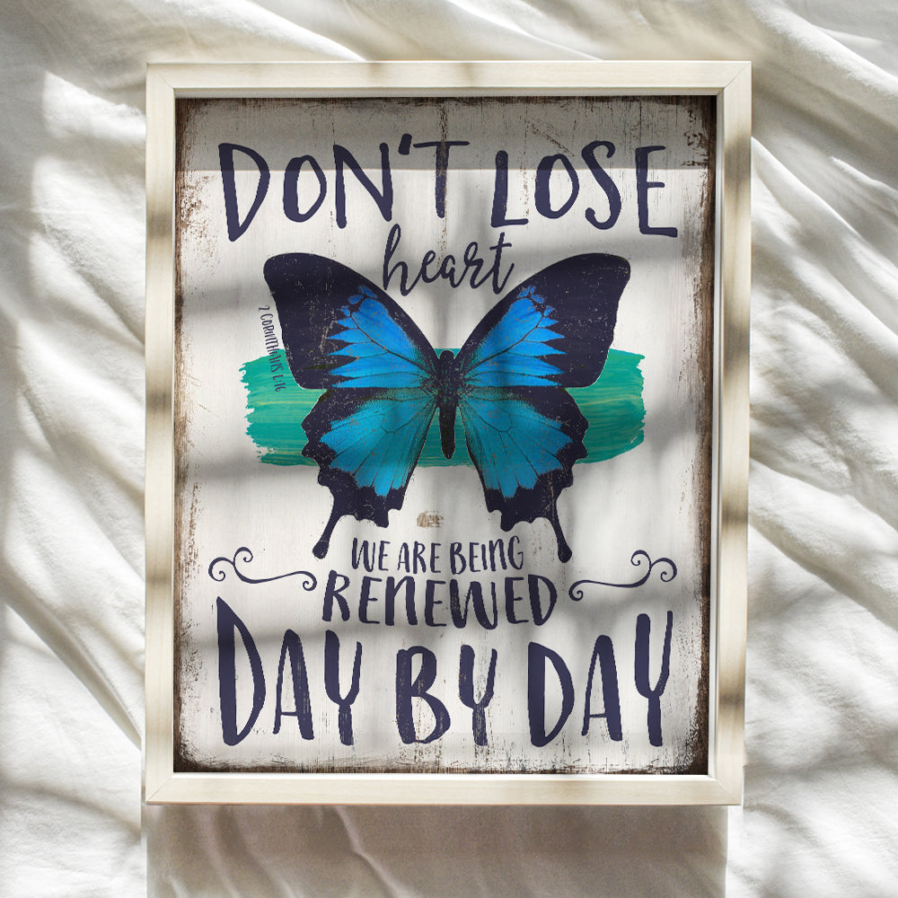 Inspirational Butterfly Picture - Christian Bible Verse Wall Art - Religious Scripture Wall Decor - Blue Rustic Boho Gift for Women - Motivational Home or Apartment Decoration for Bedroom, Living Room