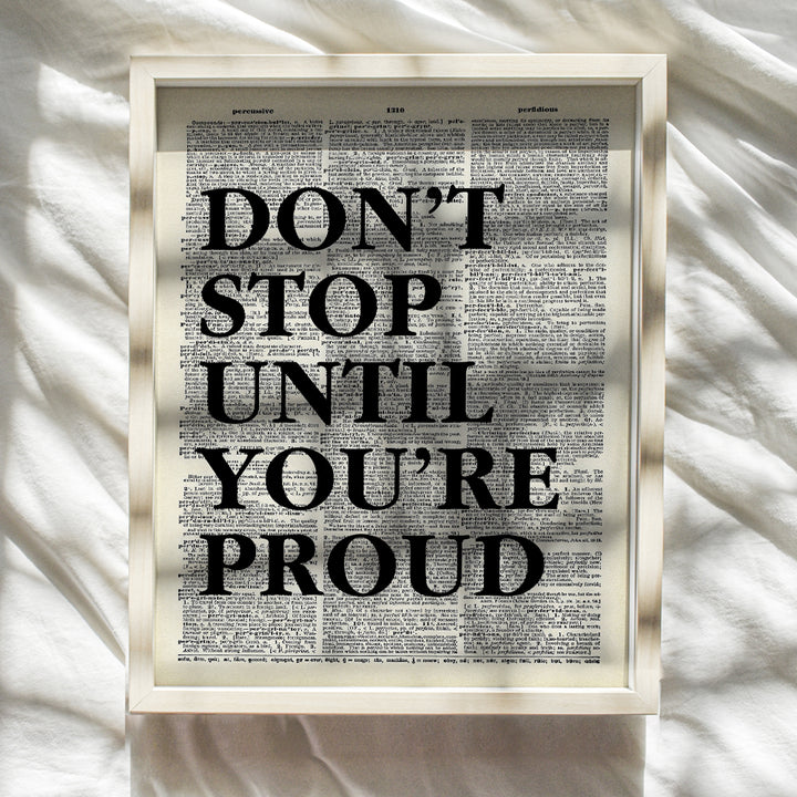 Motivational Don't Stop Dictionary Art, Wall Decor Picture - 8x10 Upcycled Home Decoration Poster Print for Office, Apartment, Living Room, Gym, Studio - Inspirational Gift for Entrepreneur, Athlete