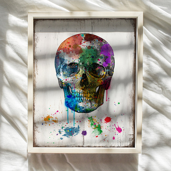 Pop Art Skull Wall Decor - Urban Graffiti Style Decoration - 8x10 Poster for Living Room, Bedroom, Apartment - Cool Unique Gift for Men, Teens, Goth, Gothic, Steampunk, Street Art Fans - UNFRAMED