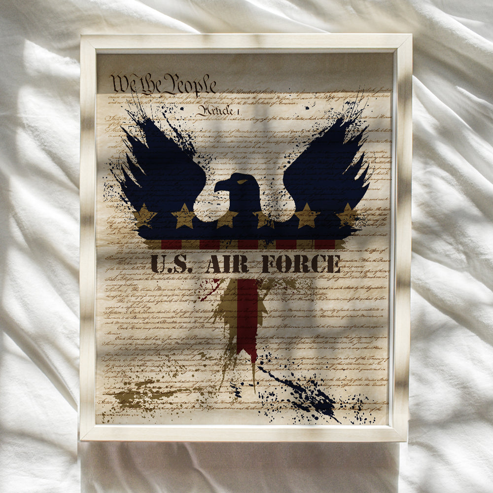 Patriotic US Air Force Art Poster - 8x10 Wall Decor - American Eagle Home Decoration for Living Room, Bedroom, Office - Gift for U.S. Military Servicemen, Servicewomen, Veteran, Vet- Unframed Print