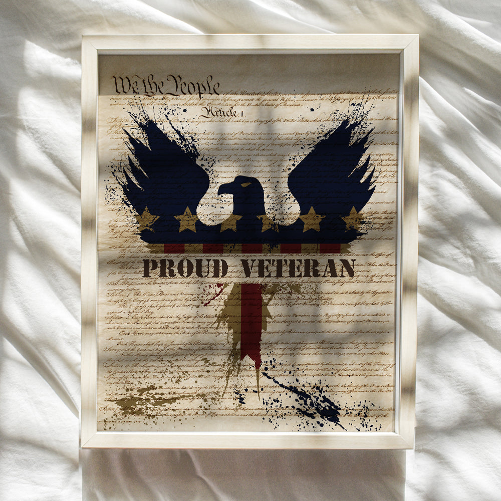 Patriotic Proud Veteran Art Poster - 8x10 Wall Decor - American Eagle Home Decoration Print for Living Room, Bedroom, Office - Gift for U.S. Military Servicemen, Servicewomen, Vet - Unframed Print