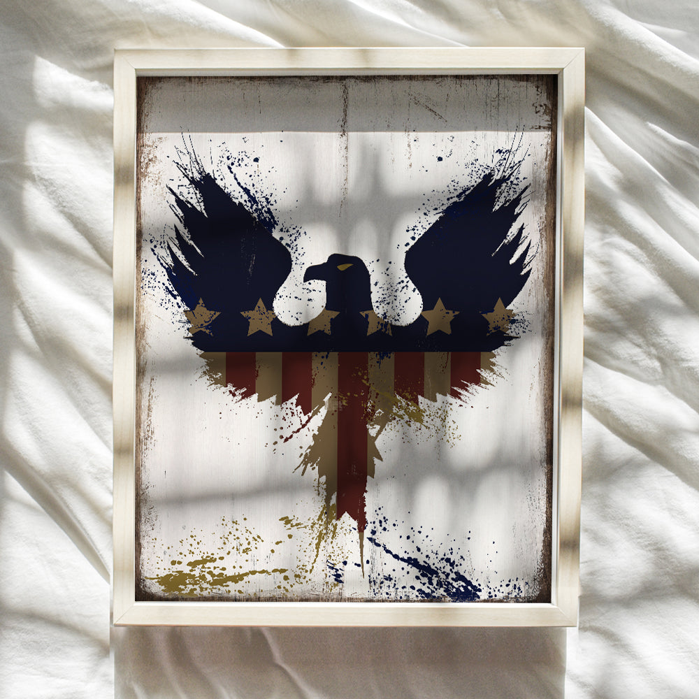 Rustic Grungy American Eagle Wall Art - 8x10 Patriotic Flag Sign Photo Picture - Vintage Shabby Chic Gift for Patriotic Military Veteran, US Patriot - Unframed Poster Print Home Decor