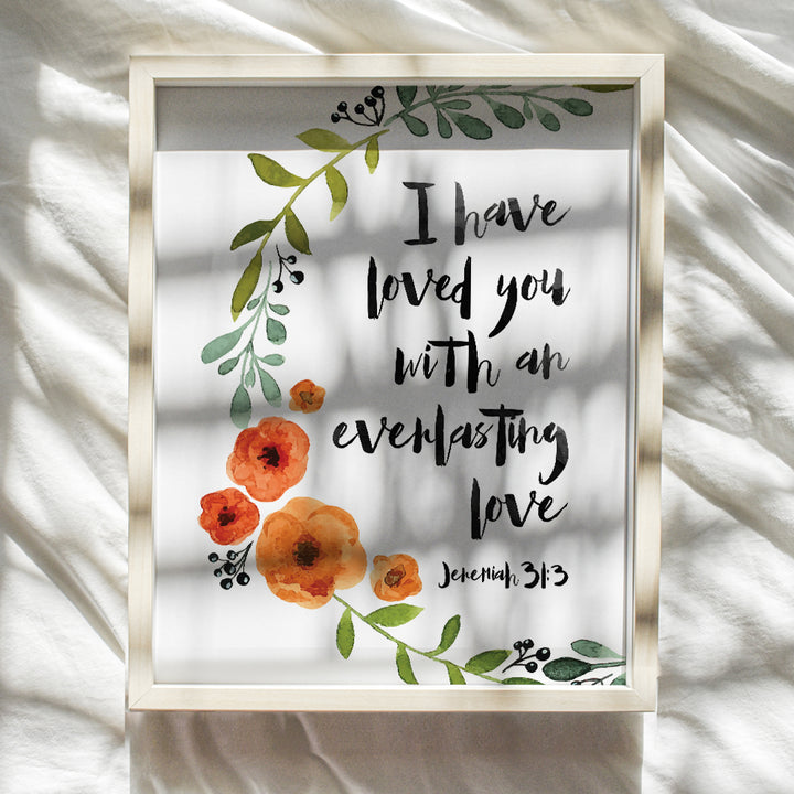 Love Bible Verse - Religious Christian Scripture Wall Art - Home Decor, Decoration for Bedroom, Living Room, Church - Romantic Gift for Women, Men, Couples, Anniversary - Green Orange 8x10 Picture