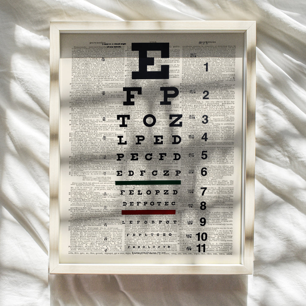 Upcycled Dictionary Wall Art Print - Vintage 8x10 Unframed Photo - Unique Gift for Optometrist, Ophthalmologist, Eye Doctor, Eye Dr, Nurse - Medical Clinic or Office Decor - UNFRAMED Snellen Eye Chart