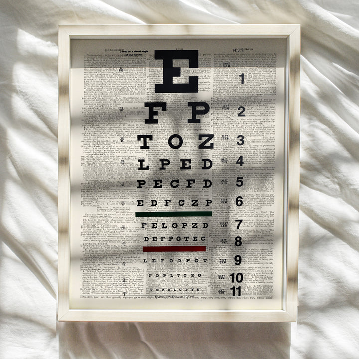 Upcycled Dictionary Wall Art Print - Vintage 8x10 Unframed Photo - Unique Gift for Optometrist, Ophthalmologist, Eye Doctor, Eye Dr, Nurse - Medical Clinic or Office Decor - UNFRAMED Snellen Eye Chart