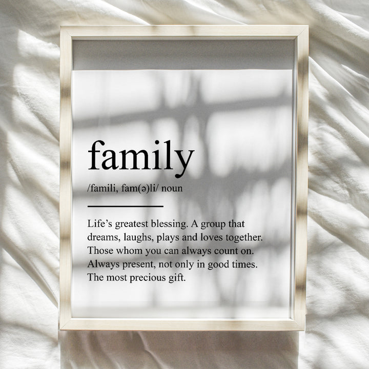 Inspirational Typography Art Print, Family Definition Wall Art Poster -Chic Home Decor for Kitchen, Living Room, Den - Gift for Women, Men - 8x10 Photo Unframed