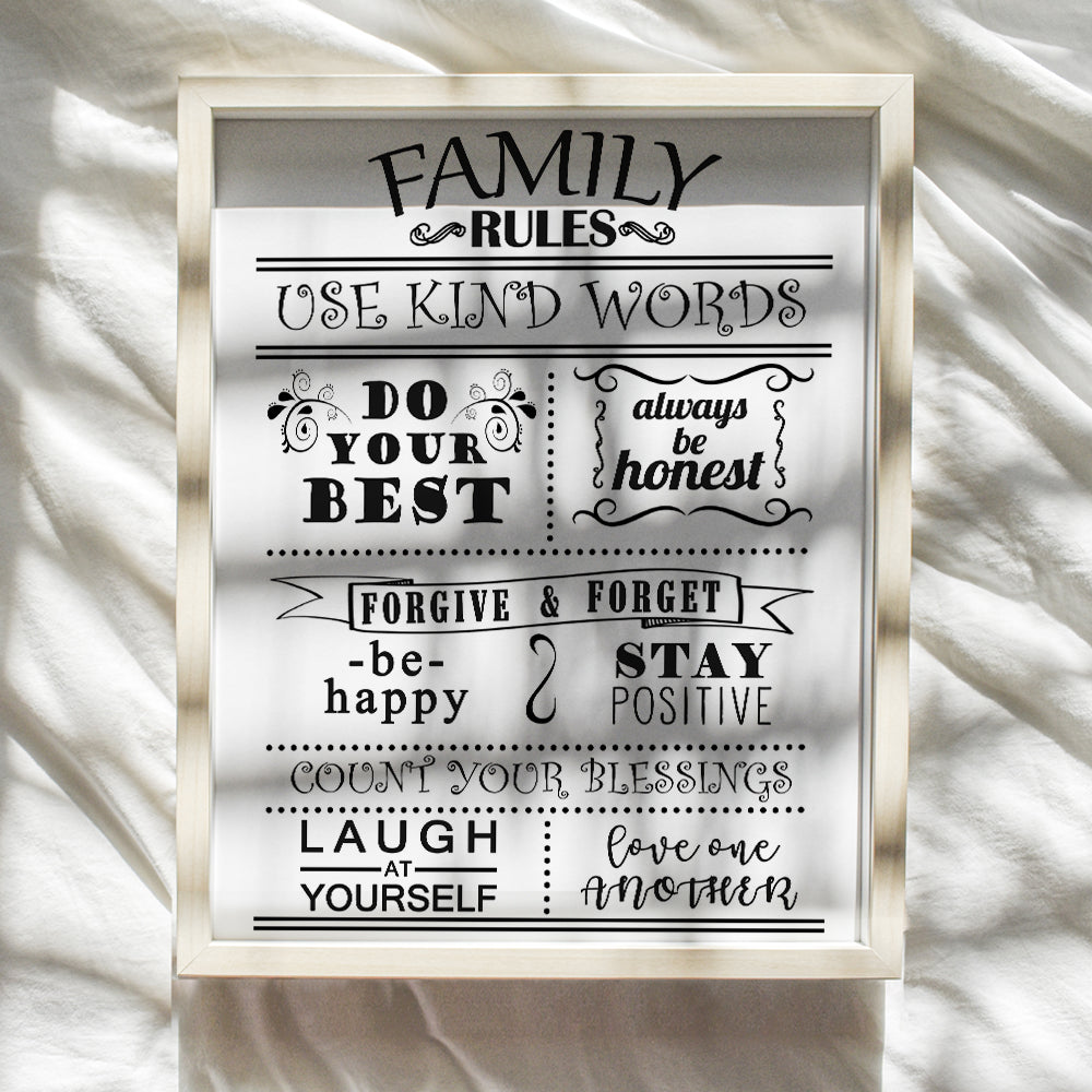 Family Rules Wall Decor - Family Rules Wall Art - Girls Room Wall Decor - Boys Room Decor - Wall Decor for Boys - Kids Wall Art - Family Room Decor - Inspirational Positive Quotes