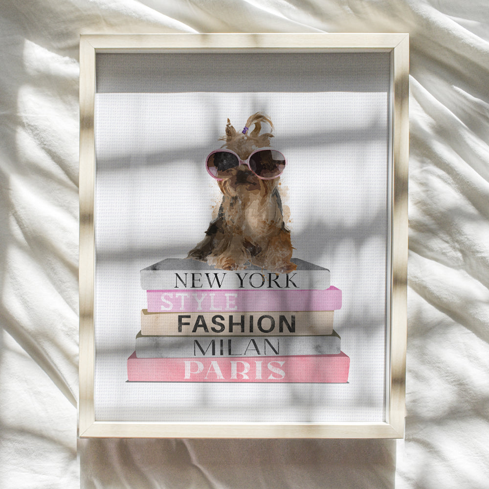 LV Wall Decor - Glam Wall Decor - Fashion Wall Art - Luxury High Fashion Room Decor, Home Decoration for Bedroom, Living Room - Yorkie, Yorkshire Terrier, Puppy, Dog Lovers Gifts for Women, Girls