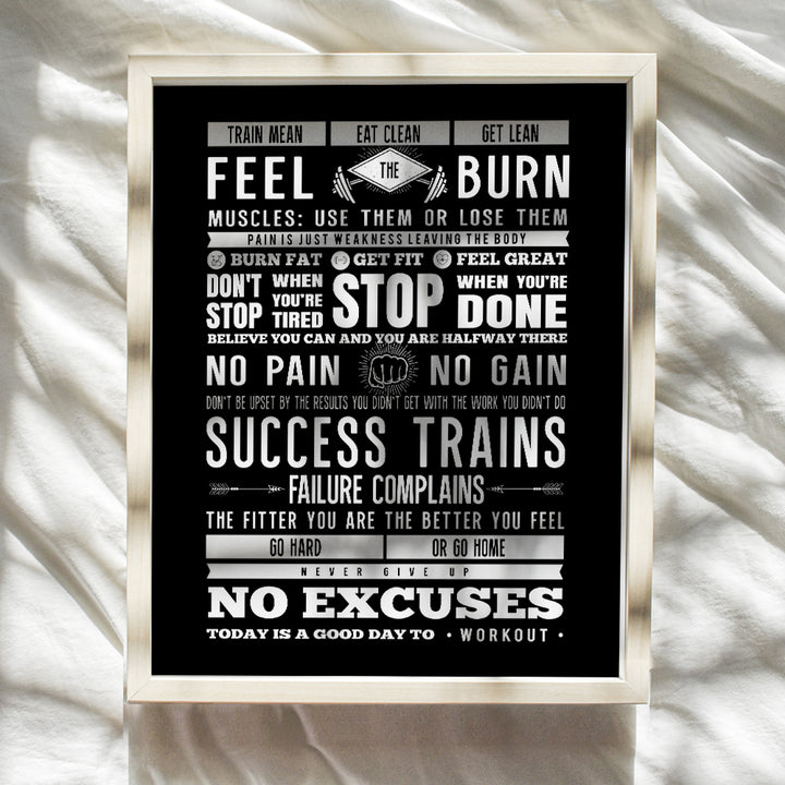 Motivational Workout Typography Art Print - Inspirational Wall Art Poster - Chic Home Decor for Gym, Studio - Gift for Bodybuilding, Weight Lifting, Spin Fans - 8x10 Photo- Unframed