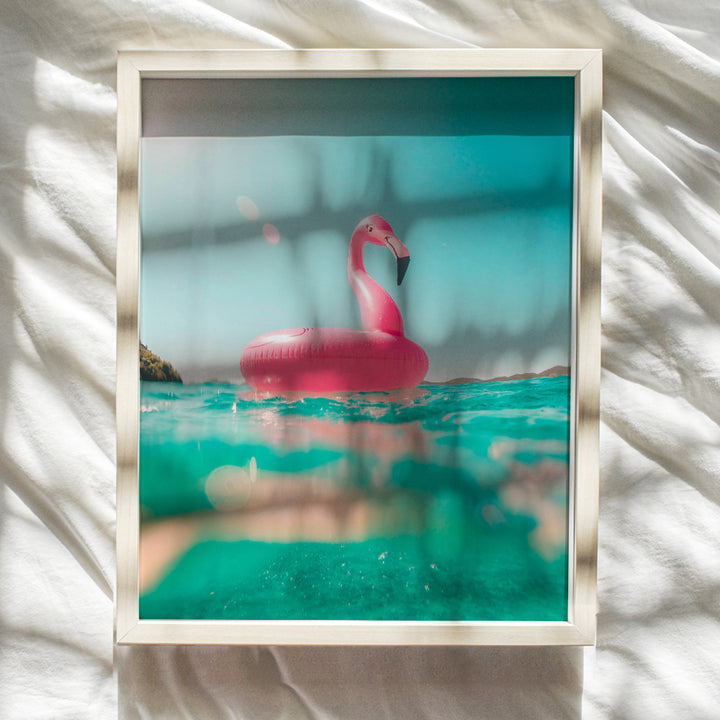 Flamingo Summer Beach House Art Print - Wall Art Poster - Unique Home Decor for Bedroom, Kids Room, Bathroom - Makes a Great Gift - 8x10 Photo Unframed