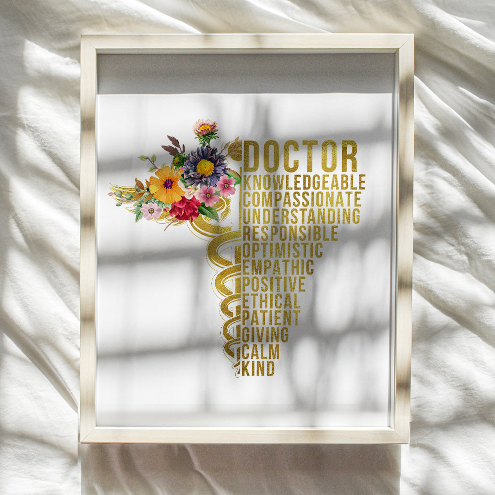 Doctor Office Decor, Decoration - Appreciation Graduation Gift for ER Doctor, Physician, MD, Medical Dr, Med Student - Caduceus Symbol Wall Art for Living Room - 8x10 Inspirational Saying - Unframed