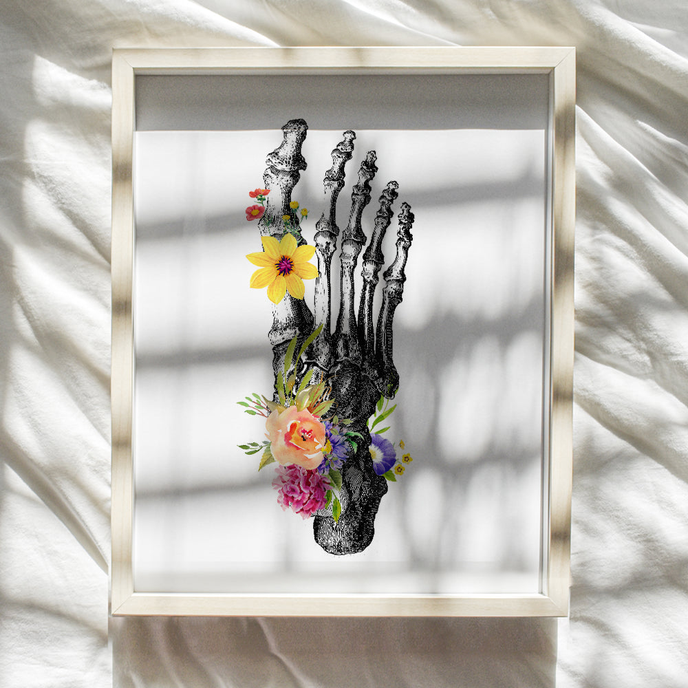 Human Foot Anatomy Medical Wall Art for Doctor Office, Podiatrist, Orthopedic Medical Clinic, Podiatry Dr - Gothic Decor - Boho Floral Vintage Shabby Chic Skeleton - Gift for Women, Nurse, RN, CNA