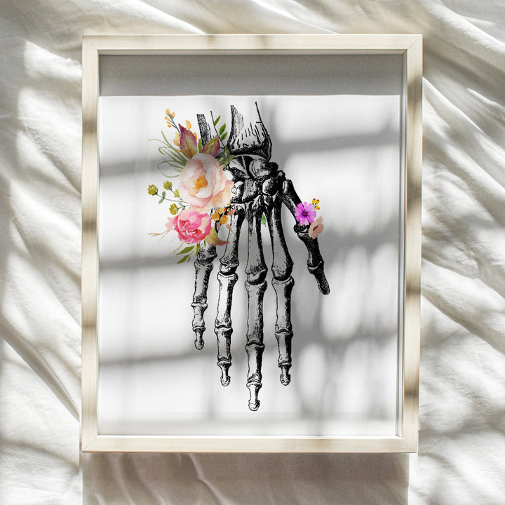 Original Flower Hand Skeleton Wall Art Print - Unique Steampunk Anatomy - Gothic Home Decor for Dr Office - Gift for Doctor, Physician, Nurse, PA - 8x10 Unframed Photos - Orthopedic Bones Poster