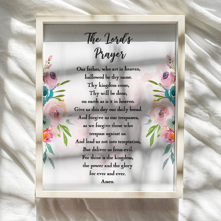 The Lords Prayer Wall Decor - Scripture, Religious Bible Verse Wall Art - Inspirational Room Decoration - Christian Catholic Gift for Women, Pastor, Ordained Minister, God or Jesus Loving Kids, Girls