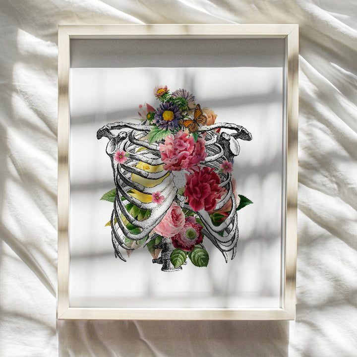 Vintage Anatomy Art Print - 8x10 Shabby Chic Floral Ribcage Poster - Home Decoration, Wall or Room Decor for Medical Clinic or Doctor Office - Unique Gift for Nurse, Physician, Dr, PA, Med Student