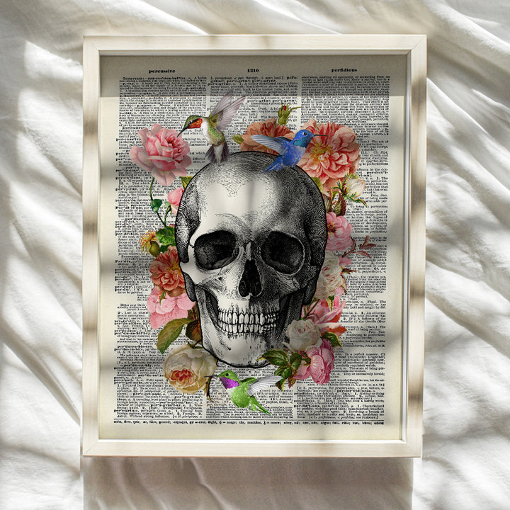 Goth Gothic Skull Wall Decor - Boho, Bohemian Vintage Medical Wall Art for Bedroom, Living Room, Doctor Office - Shabby Chic Gift for Women, Nurse, RN, CNA - 8x10 UNFRAMED Floral Poster