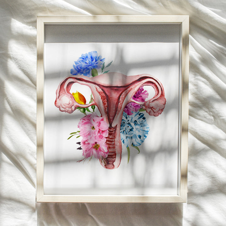 Floral Female Anatomy Wall Art - Gift for Women, OBGYN or Gynecology, Fertility, IVF Doctors Office - Decor for Home, Apartment or Medical Clinic - Uterus Picture Print - 8x10 UNFRAMED