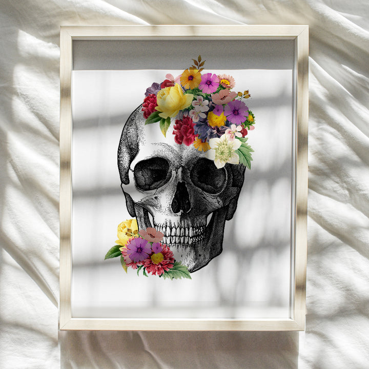 Gothic Floral Skull Decor - Human Anatomy Wall Art Decorations - Vintage Shabby Chic Graduation Gift for Nurse, Doctor, Physicians Assistant, RN, PA, Med Student, Medical Office - 8x10 UNFRAMED Poster