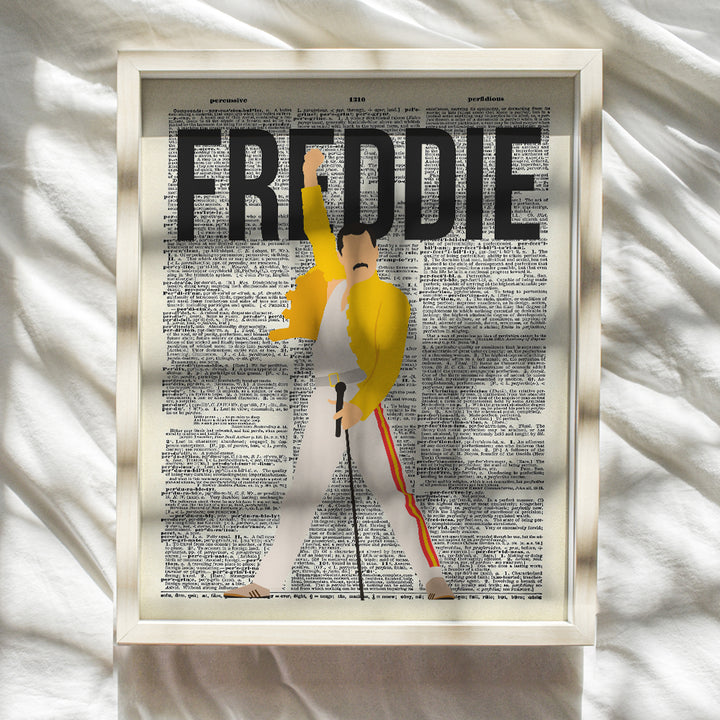 Freddie Mercury Dictionary Art Print - 8x10 Upcycled Page Photo Poster - Home Decor, Room or Dorm Decoration - Cool Unique Gift for Punk Rock, 80s Music, Queen Fan - Unframed Picture