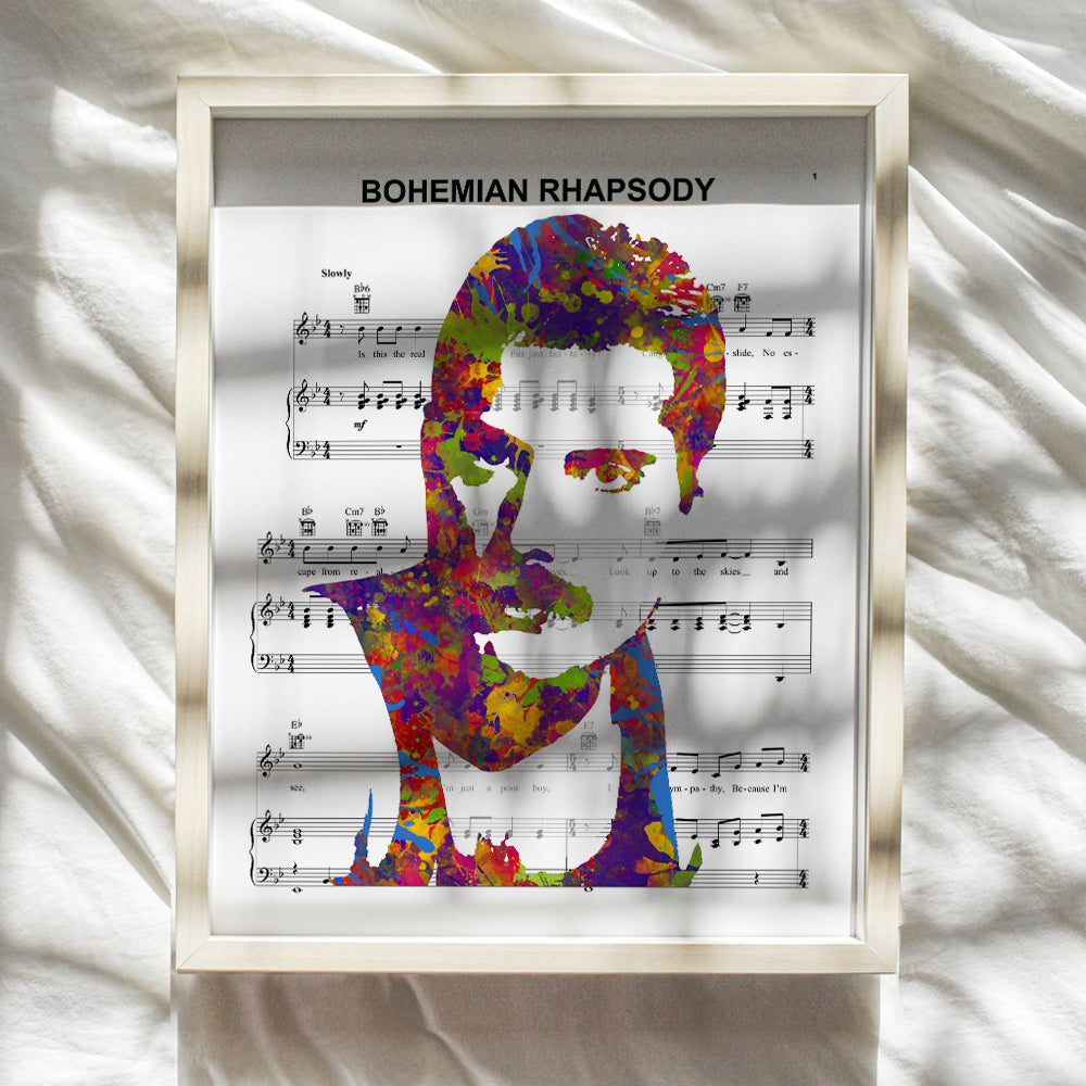 Freddie Mercury Poster - 8x10 Bohemian Rhapsody Poster - Freddie Mercury Merchandise - Queen Sheet Music - 80s Pop Music Gifts - Wall Art Decor