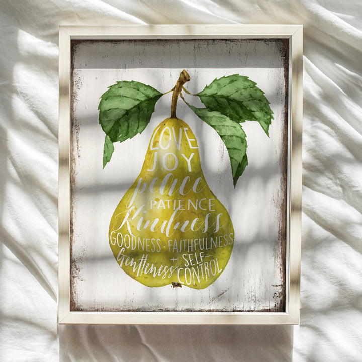 Pear Kitchen Decor - Kitchen Wall Decor - Cafe Wall Decor - Bible Verse Wall Decor - Dining Room Wall Art - Positive Quotes Wall Decor - Religious Scripture Christian Wall Art -The Fruit of the Spirit