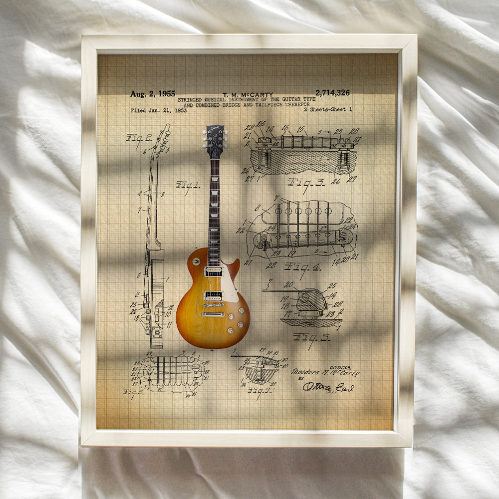 Guitar Patent Print - Iconic Electric Guitar of Famous Musicians - Music Gift for Rock n Roll Fan, Musicians, Guitar Player - Cool Wall Art, Home Decor Artwork Poster Picture - 8x10 Unframed