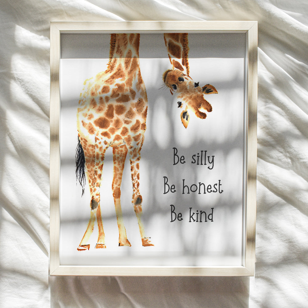 Be Silly Be Honest Be Kind Wall Art - Giraffe Wall Decor - Little Girls Room Decor - Boys Bedroom Decor - Baby Nursery Decor - Toddler Room Decor - Childs Room Decor- Baby Shower Gifts - Kids Wall Art