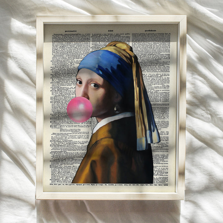 Vermeer Girl With Pearl Earring Dictionary Art, Home Decor - Upcycled Vintage Modern Wall Art Print, Poster - Contemporary Decorations for Bedroom, Living Room - Great Gift - 8x10 Photo Unframed