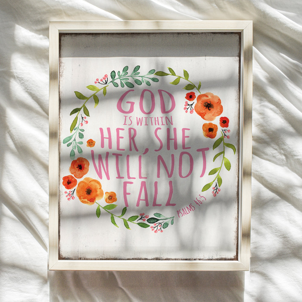 Religious Positive Quotes Wall Decor - God is Within Her She Will Not Fall - Spiritual Christian Gifts for Women - Inspirational Wall Art - Bible Verses Wall Art - Scripture Wall Art - God Wall Decor