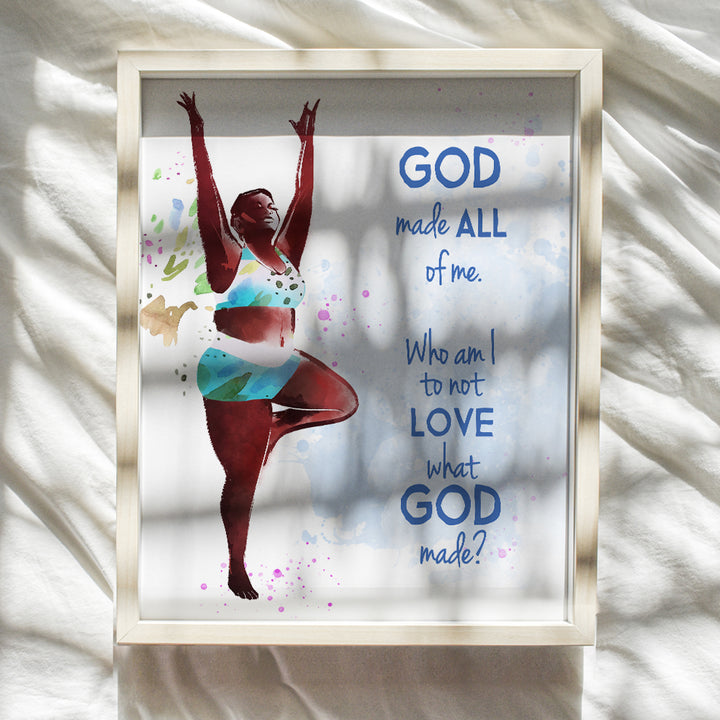 God Made All of Me Religious Christian Bible Verse Wall Art - Inspirational Room Decor for Black African American Woman, Teens, Girls - Motivational Encouragement Gift for Plus Size Curvy Women