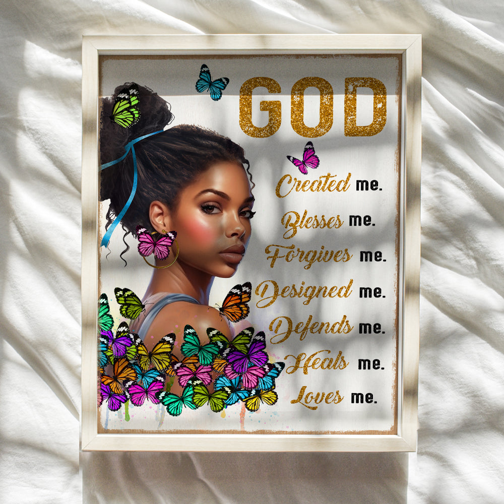 God Wall Decor for Black women - Women's empowerment Motivational poster, spiritual Inspirational Quote - positive Quotes Wall Decor for African Americans - Black Girl religious Christian Wall Art