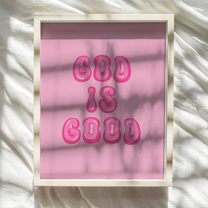 Pink Preppy Christian Wall Decor - God is Good Aesthetic Wall Decor for Women, Woman, Teen Girls - Vintage Retro Religious Gifts - Funky Chic Home Decor Trendy Stuff - 70s Cute Bedroom God Wall Decor