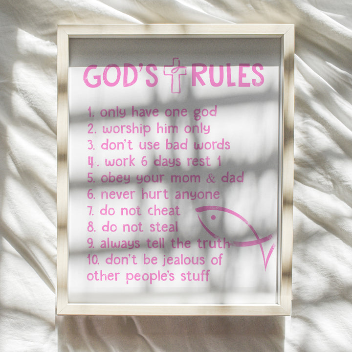 The Ten Commandments - Blessed Wall Decor - Bible Verse Wall Art - Religious Scripture Wall Decor - Christian Gift For Child, Little Girls Room, Baby Nursery - Girls Bedroom Decor - Girls Room Decor