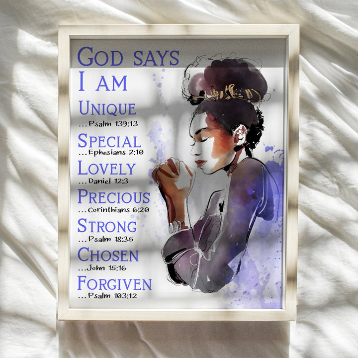 African American Women Inspirational Bible Verse Wall Art - Religious Decor for Black Girls, Teens Bedroom, Living Room, Dorm Apartment - Christian Scripture Poster - Motivational Encouragement Gifts