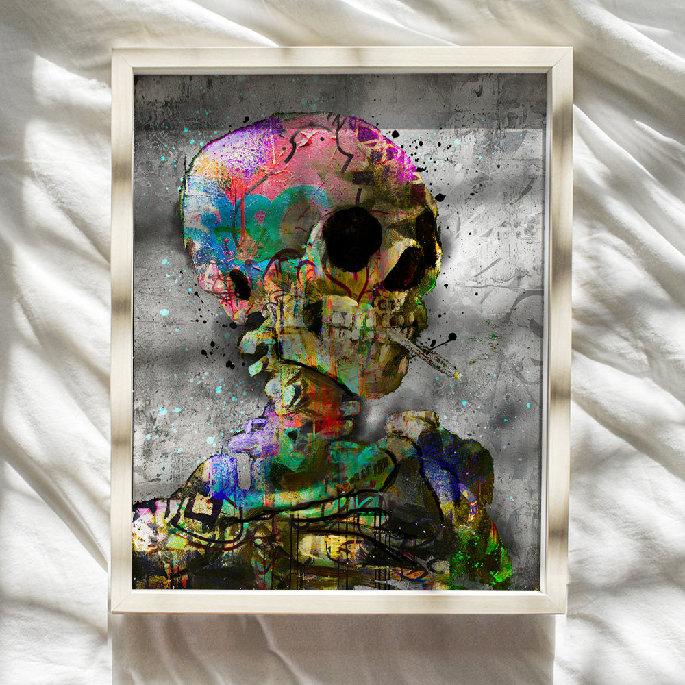 Graffiti Van Gogh Wall Art - Banksy Wall Art - Dorm Room Poster - Graffiti Wall Art - Cool Wall Decor - Trendy Room Decor Aesthetic - Funky Wall Art & Decor - Modern art - Skeleton Stoner Room Decor