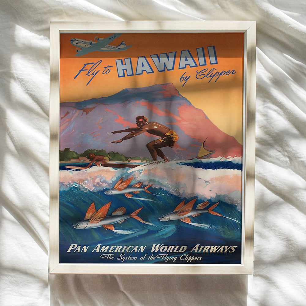 Hawaii Travel Poster - 8x10 Tropical Decor - Hawaiian Gifts - Hawaii Wall Decor - Tropical Wall Art - Vintage Surfing Wall Art - Coastal Wall Decor - Beach Wall Decor