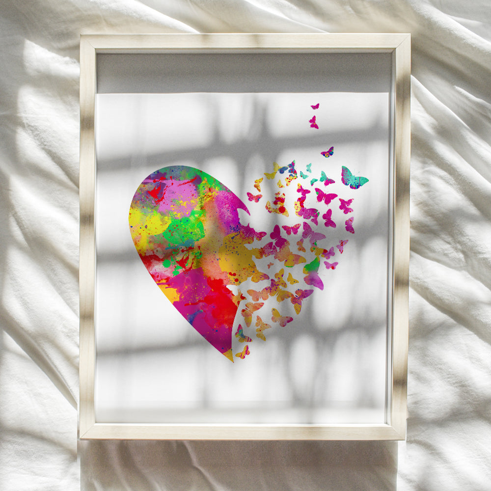 Romantic Sentimental Heart Butterflies Wall Art Decor for Home, Apartment, Baby or Girls Bedroom - Gift for Wife, Women, Her, Anniversary - Watercolor Style Picture Print - 8x10 Contemporary Poster