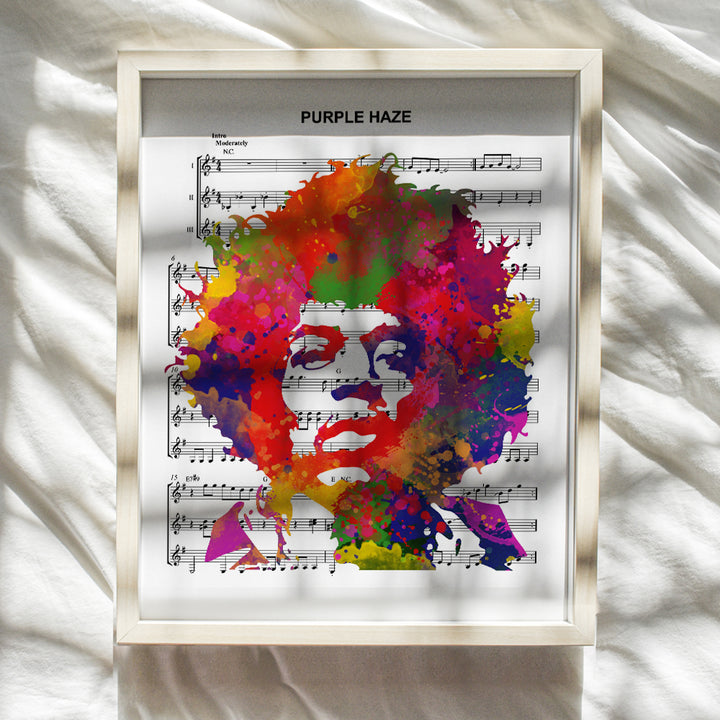 Jimi Hendrix 8x10 Poster, Wall Art, Home Decoration - Graffiti Pop Art Decor for Apartment, Music Studio - Urban Street Art Style Purple Haze Sheet Music Picture Print - Gift for Guitarist, Musician