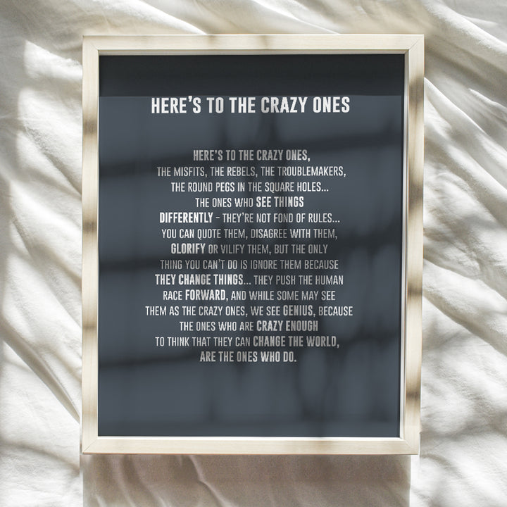 LARGE 11X14 - Here's to the Crazy Ones- Motivational Wall Art Poster - Inspirational Quotes - Inspiring Sayings for Wall Decor - Home Office Decor- Encouraging Encouragement Entrepreneur Gifts for Men