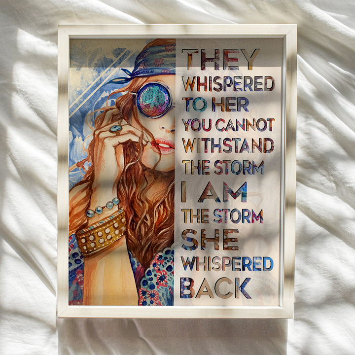 Inspiration Hippie Boho Wall Decor - She Whispered Back I Am The Storm - Positive Quotes Wall Decor - Motivational poster - Boho-chic Living room Bedroom Wall Art for Women - Inspirational Gifts