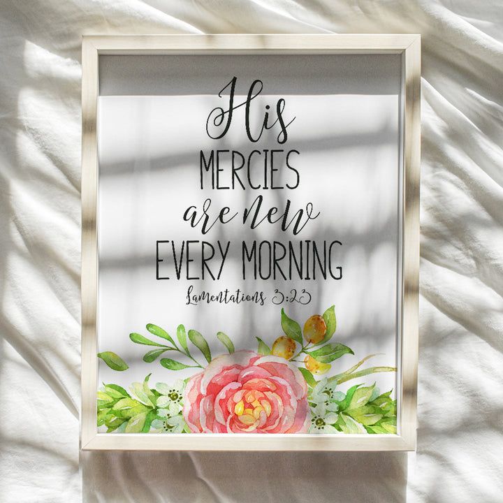 His Mercies Are New Every Morning Christian Bible Verse Wall Art Print - Religious Scripture Home or Church Decor - Inspirational Gift for Pastor, Minister, Men, Women - 8x10 Poster Picture