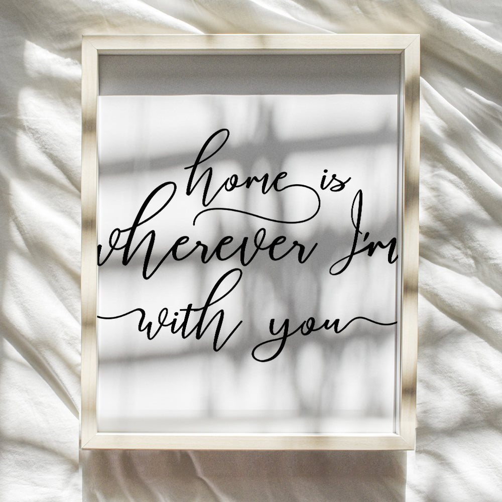 Home Is Wherever I'm With You Typography - Unframed Wall Art Print - Makes a Great Engagement, Anniversary or Wedding Gift - Perfect Home Decor - Sentimental - Ready to Frame (8x10) Photo Print