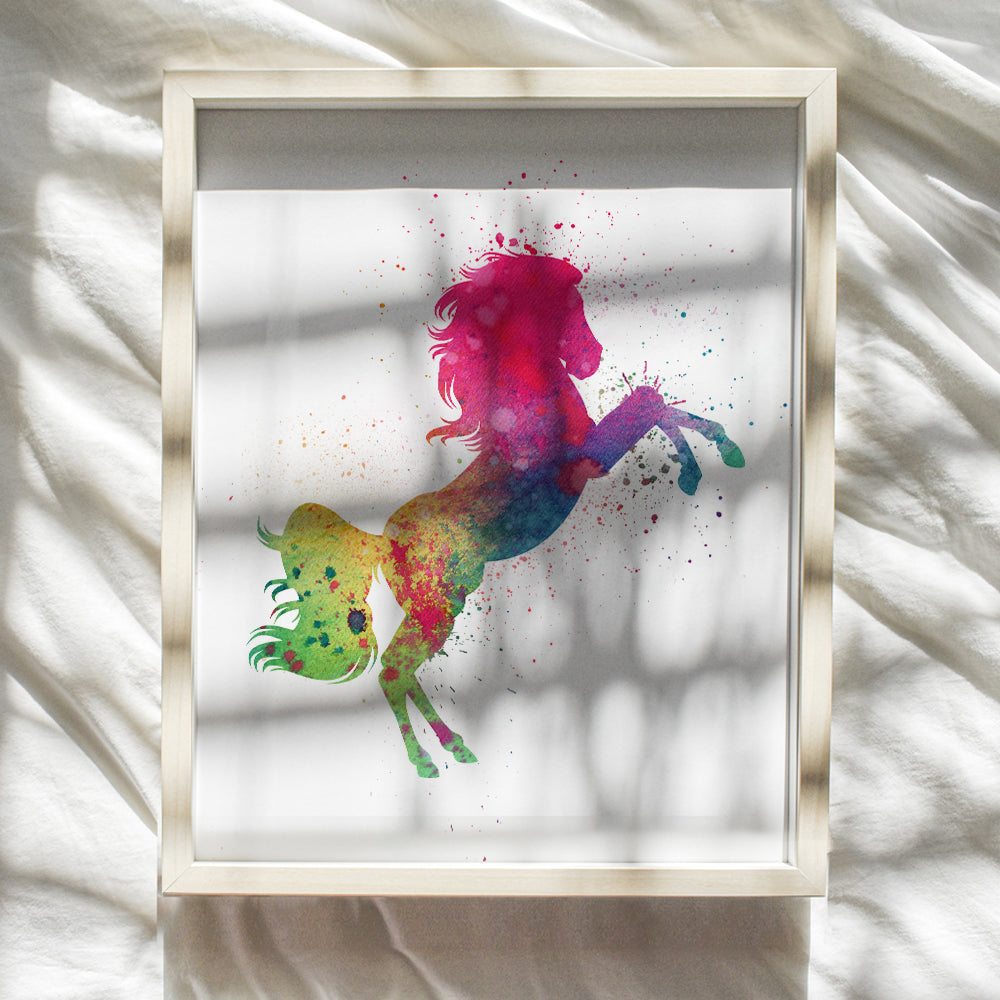 Horse Wall Art Print - Colorful Watercolor Home Decor Perfect for Bedroom, Bathroom, Living Room, Childrens, Childs or Kids Room - Makes a Great Gift for Women and Girls - 8x10 Photo - Unframed