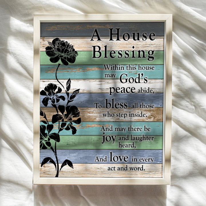 House Blessing - Religious Home Decor - Christian Family Saying Poem Quote - Blessed Wall Art - Inspirational Bible Verse Sign Wall Hanging Picture Print - Gift for Pastor, Minister - Unframed