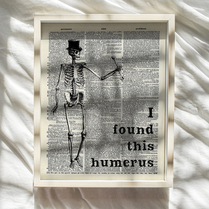 Funny Skeleton Dictionary Art Poster - 8x10 Upcycled Steampunk Home, Apartment or Wall Decoration, Room Decor for Home or Doctors Medical Office - Cool Unique Gift for Goth Fans - Picture, Print Photo