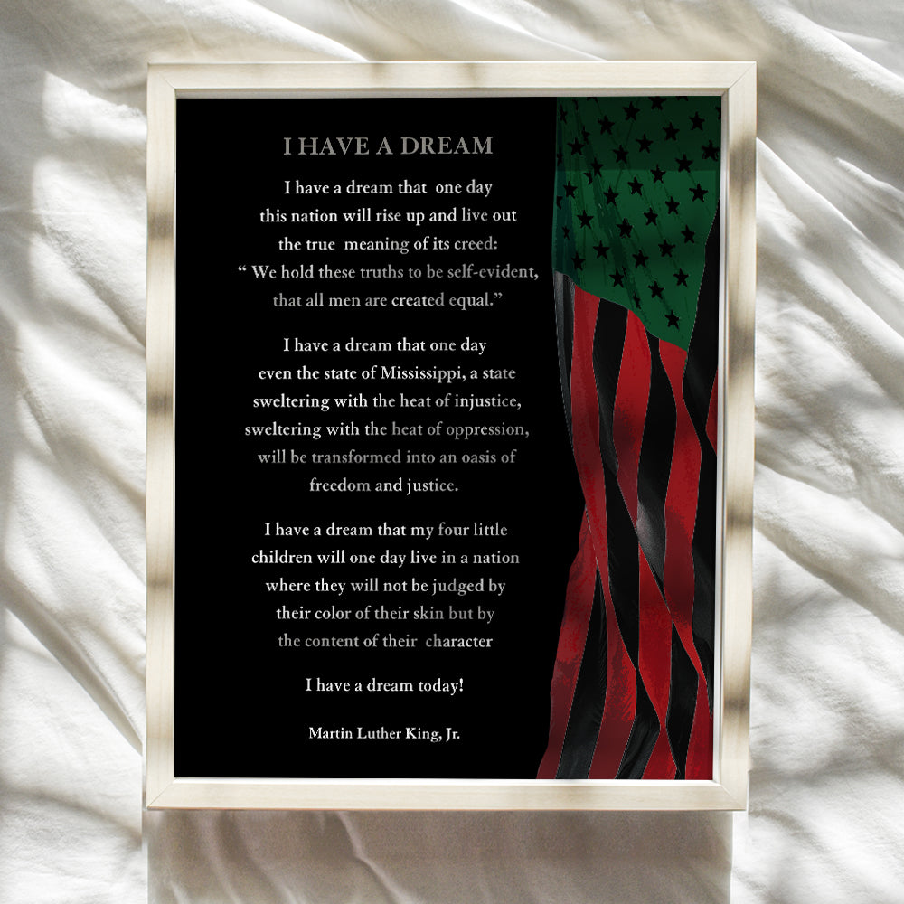 Martin Luther King, MLK Poster - 8x10 Black Wall Art - African American Art - Afro American Flag Decor - Gift for Men, Women, Teachers, Teens Bedroom, Kids Room, Office, Classroom - I Have a Dream