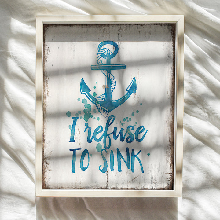 Inspirational Nautical Decor - Motivational Wall Art for Bathroom, Restroom, Guest Bath, Powder Room, Beach House, Bedroom - Vintage, Rustic, Farmhouse Boho Ocean Decor - Teal Blue Housewarming Gift