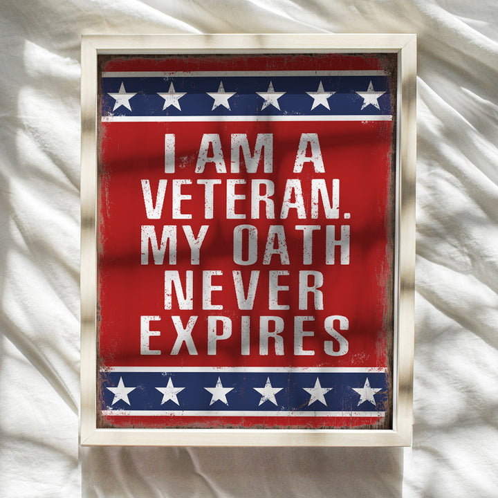 Patriotic American Flag Home Decor, Room Decoration - USA Wall Art - Gift for US Military Veteran, Soldier, Army, Marine, Air Force, Navy, Vet, Men, Women - Rustic Americana Poster Sign Plaque