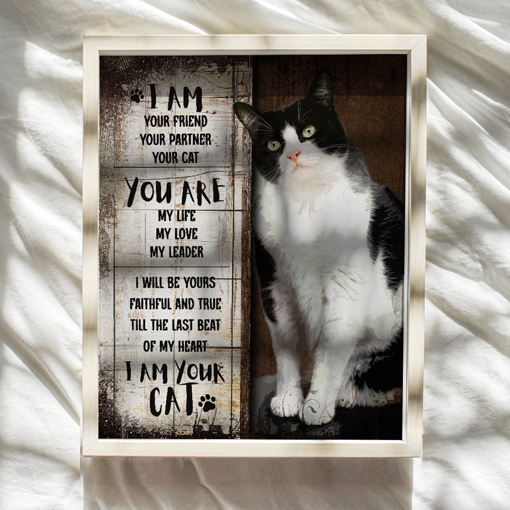 I Am Cat Wall Art - Cute Cat Rustic Farmhouse Decor - Cat Gifts for Women, Cat Mom, Cat Dad, Cat Lover - Shabby chic Animal Theme positive Quotes Wall Decor - Cute Cat Themed Boho Aesthetic Room Decor