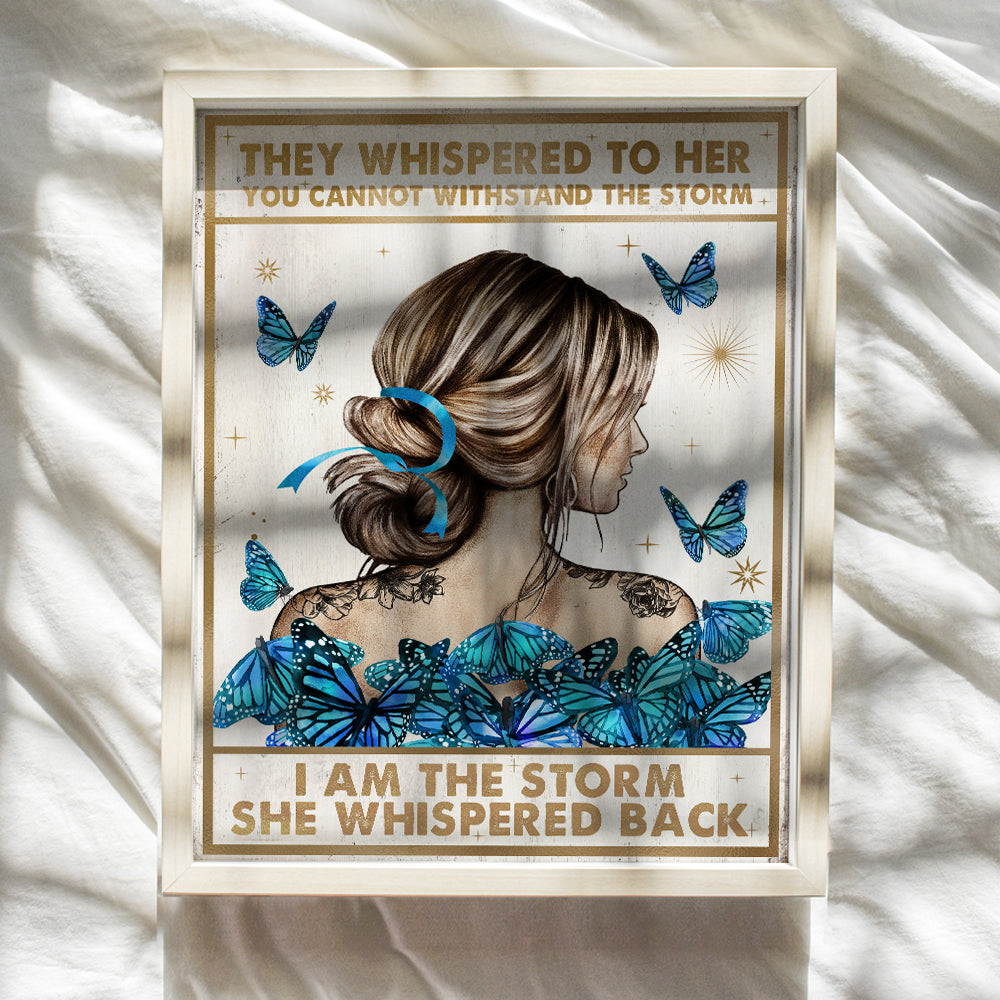 Positive Quotes Inspiration Wall Art & Decor - She Whispered Back I Am The Storm - Boho Hippie Wall Art - Motivational poster - Encouragement Gift for Woman - Blue Bedroom Home Office Living room Art